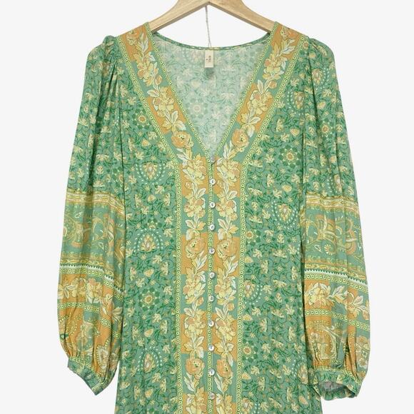 SPELL Madame Peacock Button Through Maxi Gown Emerald Green Womens XS Boho Chic - Picture 4 of 13